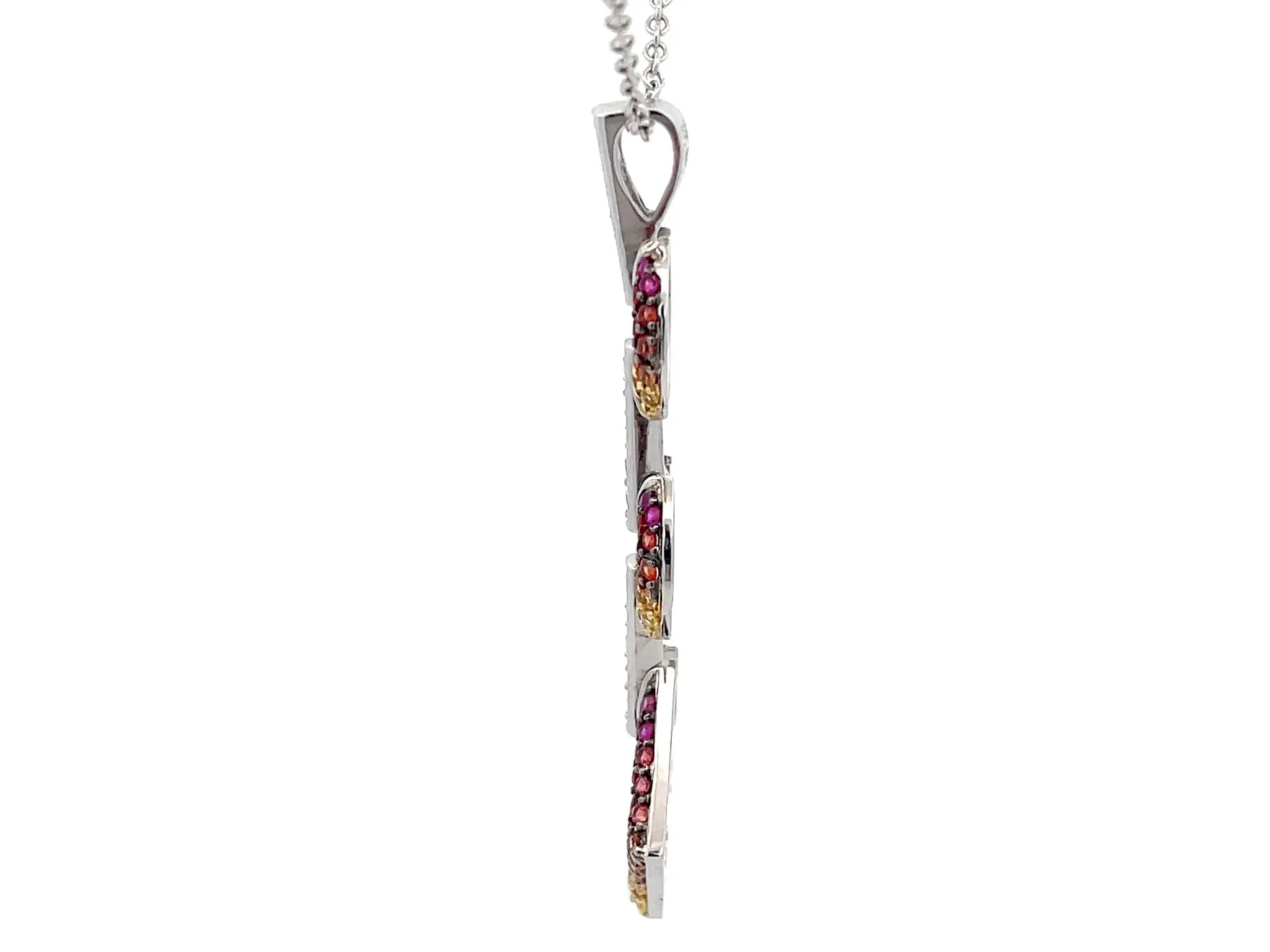 Yellow Red Orange Gemstone and Diamond Drop Pendant Necklace in 14k White Gold