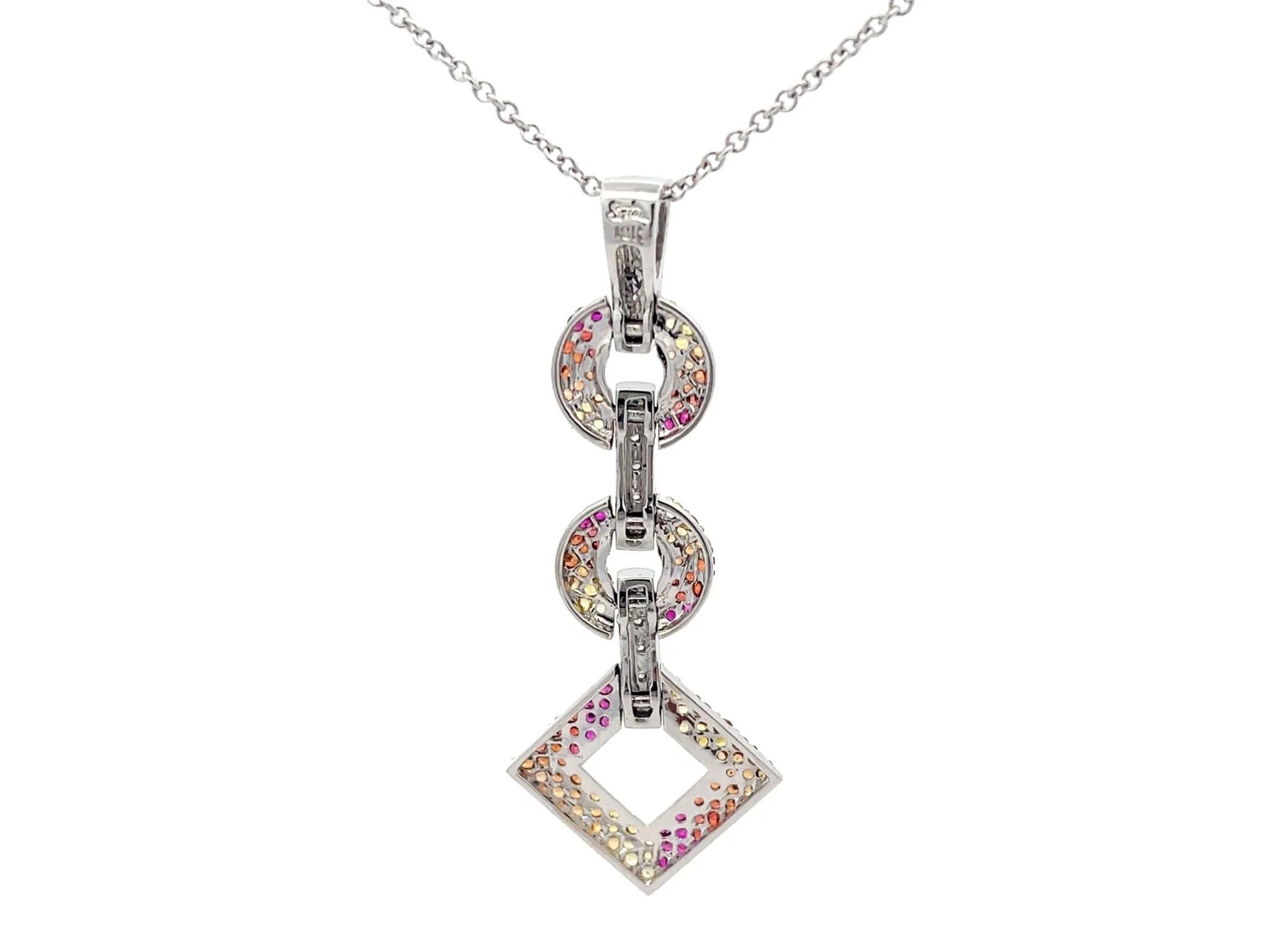 Yellow Red Orange Gemstone and Diamond Drop Pendant Necklace in 14k White Gold