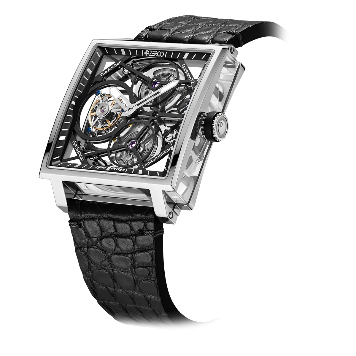 ZEROO T1 THE ARCHER FULL SKELETON TOURBILLONMANUAL TOURBILLON WATCH FOR GENTS - ZT002SBK