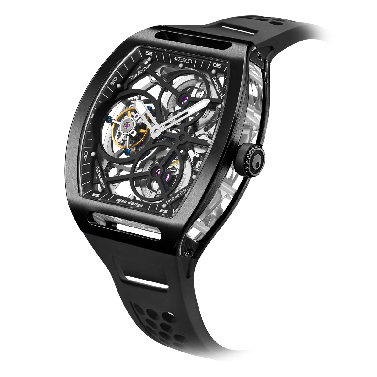 ZEROO T4 THE ARCHER FULL SKELETON TOURBILLONMANUAL TOURBILLON WATCH FOR GENTS - ZT004BBK