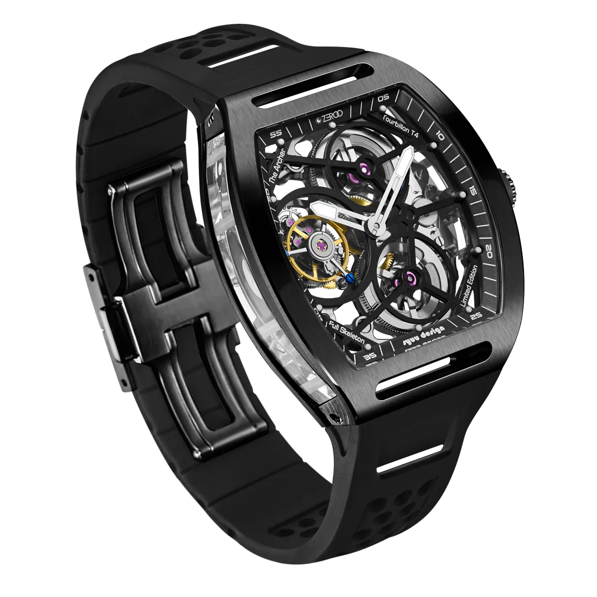 ZEROO T4 THE ARCHER FULL SKELETON TOURBILLONMANUAL TOURBILLON WATCH FOR GENTS - ZT004BBK