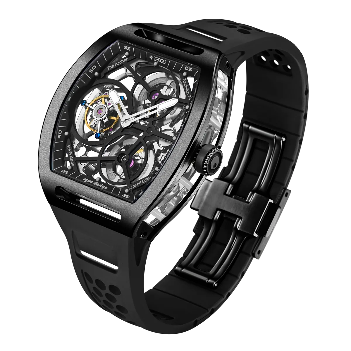 ZEROO T4 THE ARCHER FULL SKELETON TOURBILLONMANUAL TOURBILLON WATCH FOR GENTS - ZT004BBK