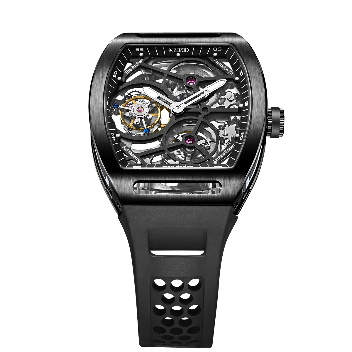 ZEROO T4 THE ARCHER FULL SKELETON TOURBILLONMANUAL TOURBILLON WATCH FOR GENTS - ZT004BBK
