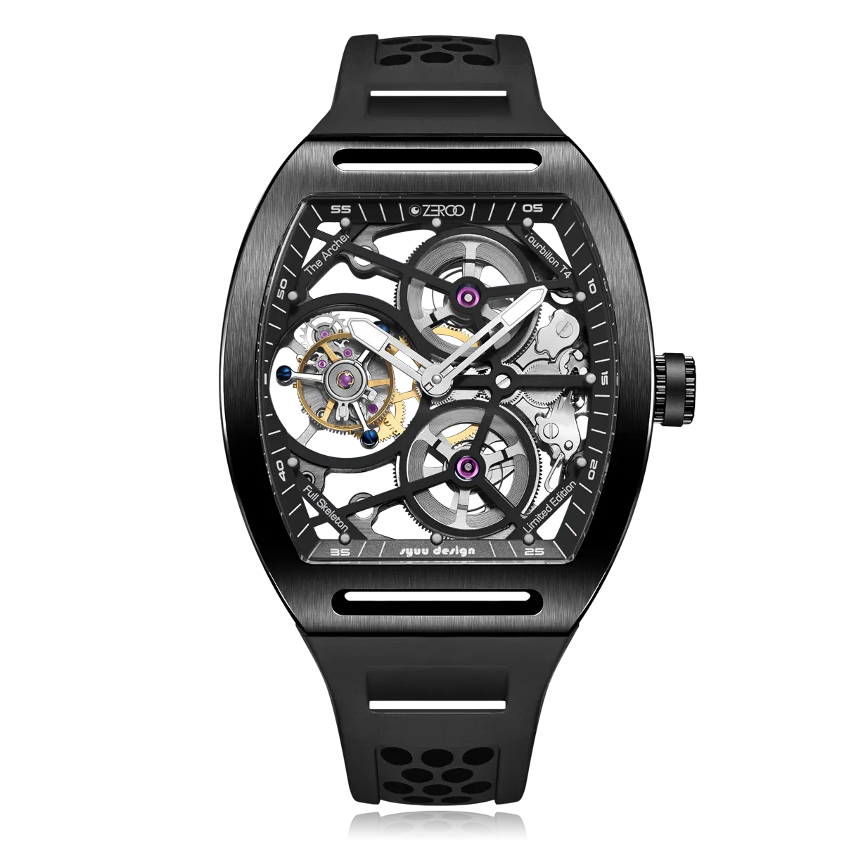ZEROO T4 THE ARCHER FULL SKELETON TOURBILLONMANUAL TOURBILLON WATCH FOR GENTS - ZT004BBK