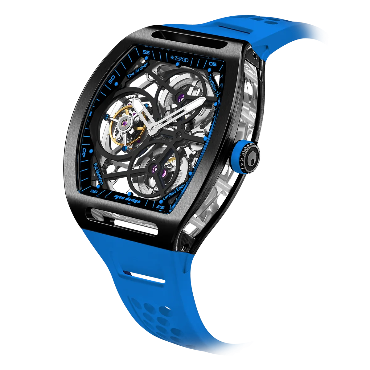 ZEROO T4 THE ARCHER FULL SKELETON TOURBILLONMANUAL TOURBILLON WATCH FOR GENTS - ZT004BLB