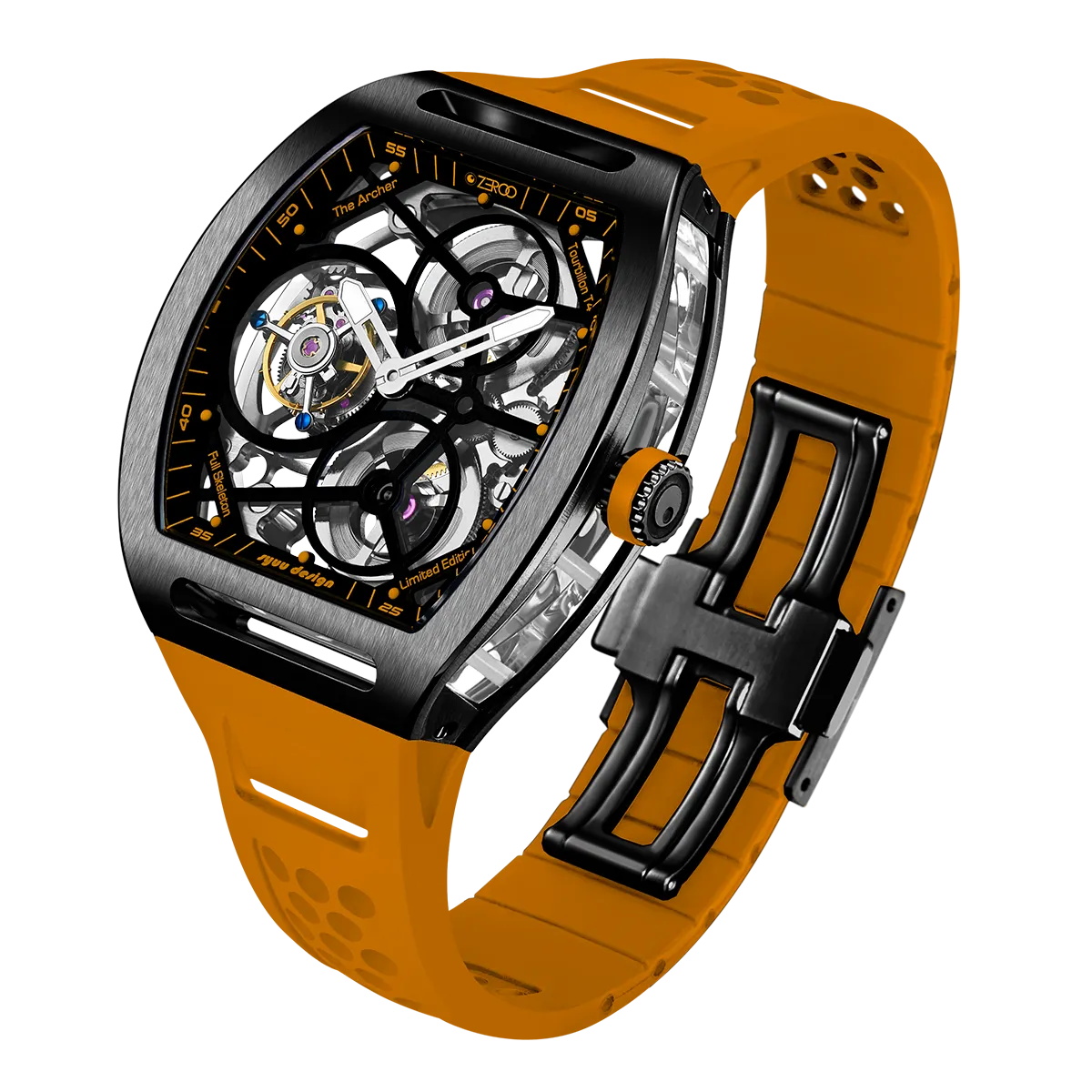 ZEROO T4 THE ARCHER FULL SKELETON TOURBILLONMANUAL TOURBILLON WATCH FOR GENTS - ZT004BOR