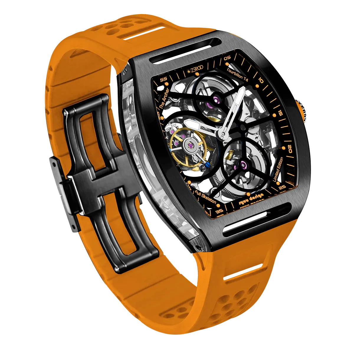 ZEROO T4 THE ARCHER FULL SKELETON TOURBILLONMANUAL TOURBILLON WATCH FOR GENTS - ZT004BOR