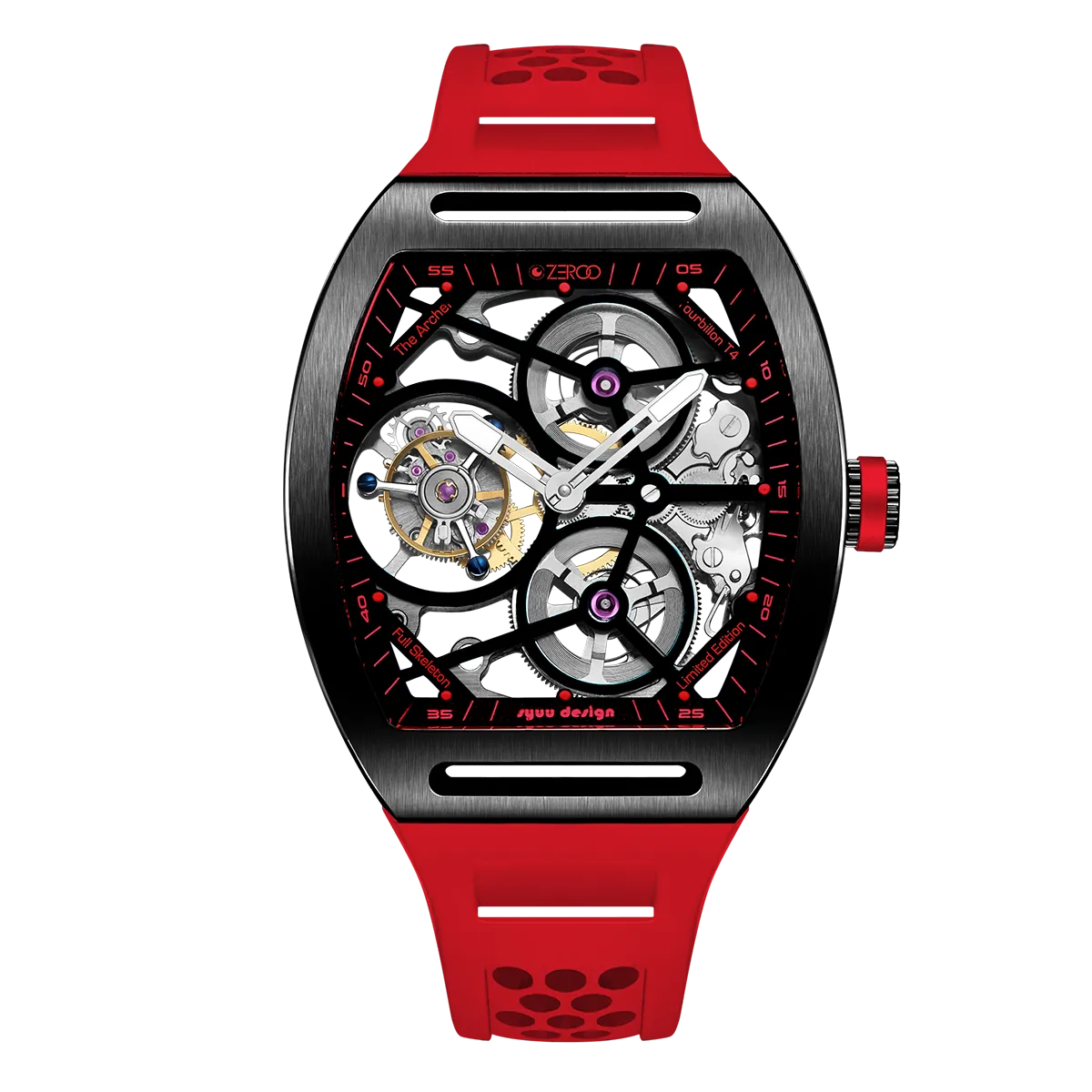 ZEROO T4 THE ARCHER FULL SKELETON TOURBILLONMANUAL TOURBILLON WATCH FOR GENTS - ZT004BRD