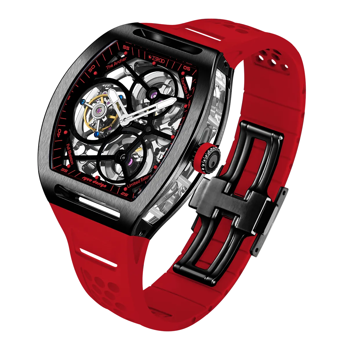 ZEROO T4 THE ARCHER FULL SKELETON TOURBILLONMANUAL TOURBILLON WATCH FOR GENTS - ZT004BRD