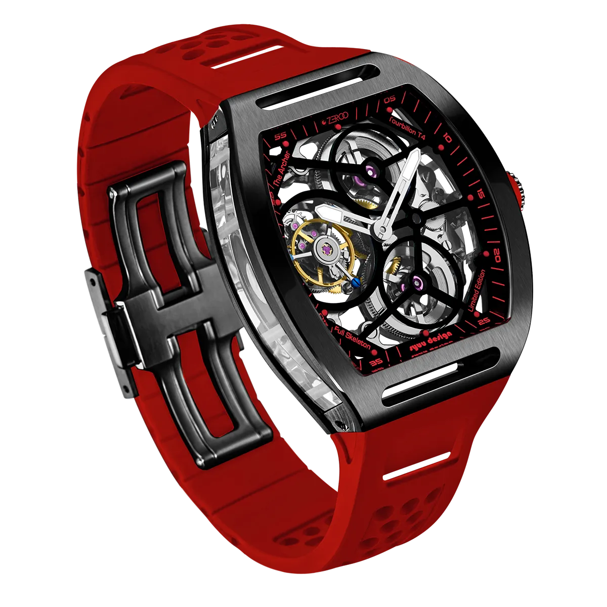 ZEROO T4 THE ARCHER FULL SKELETON TOURBILLONMANUAL TOURBILLON WATCH FOR GENTS - ZT004BRD