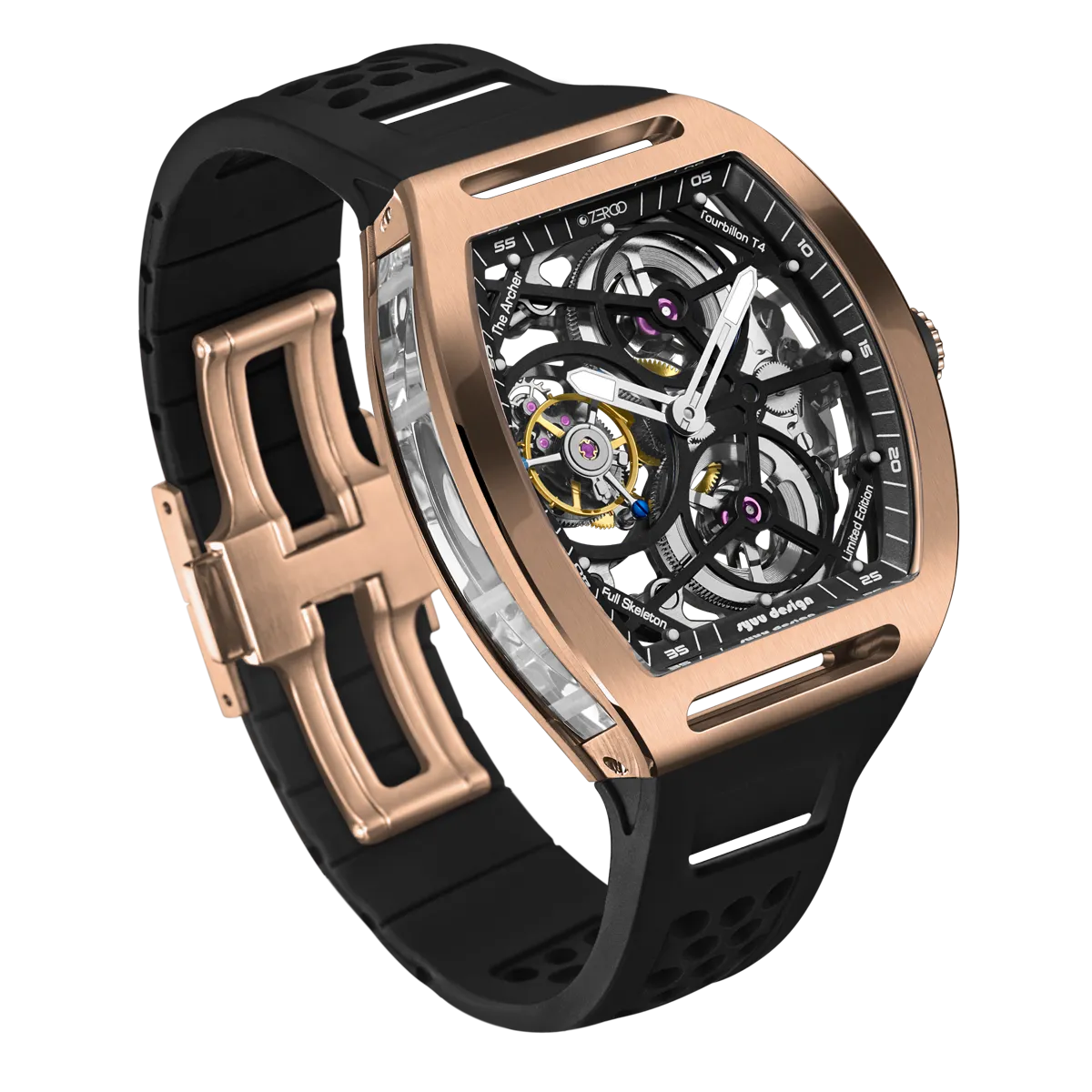ZEROO T4 THE ARCHER FULL SKELETON TOURBILLONMANUAL TOURBILLON WATCH FOR GENTS - ZT004RBK