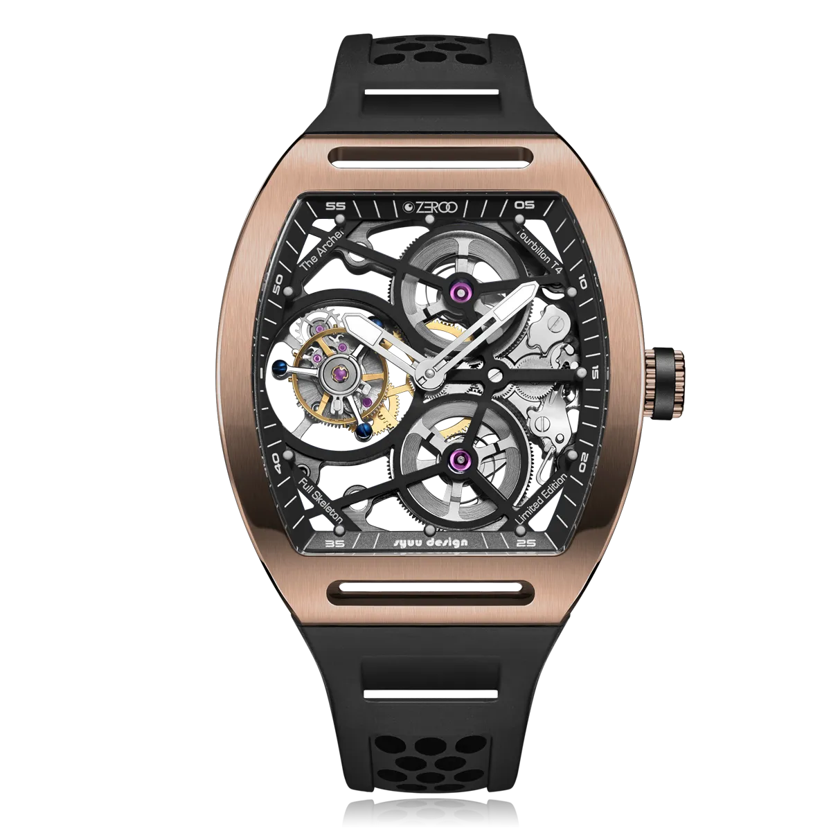 ZEROO T4 THE ARCHER FULL SKELETON TOURBILLONMANUAL TOURBILLON WATCH FOR GENTS - ZT004RBK