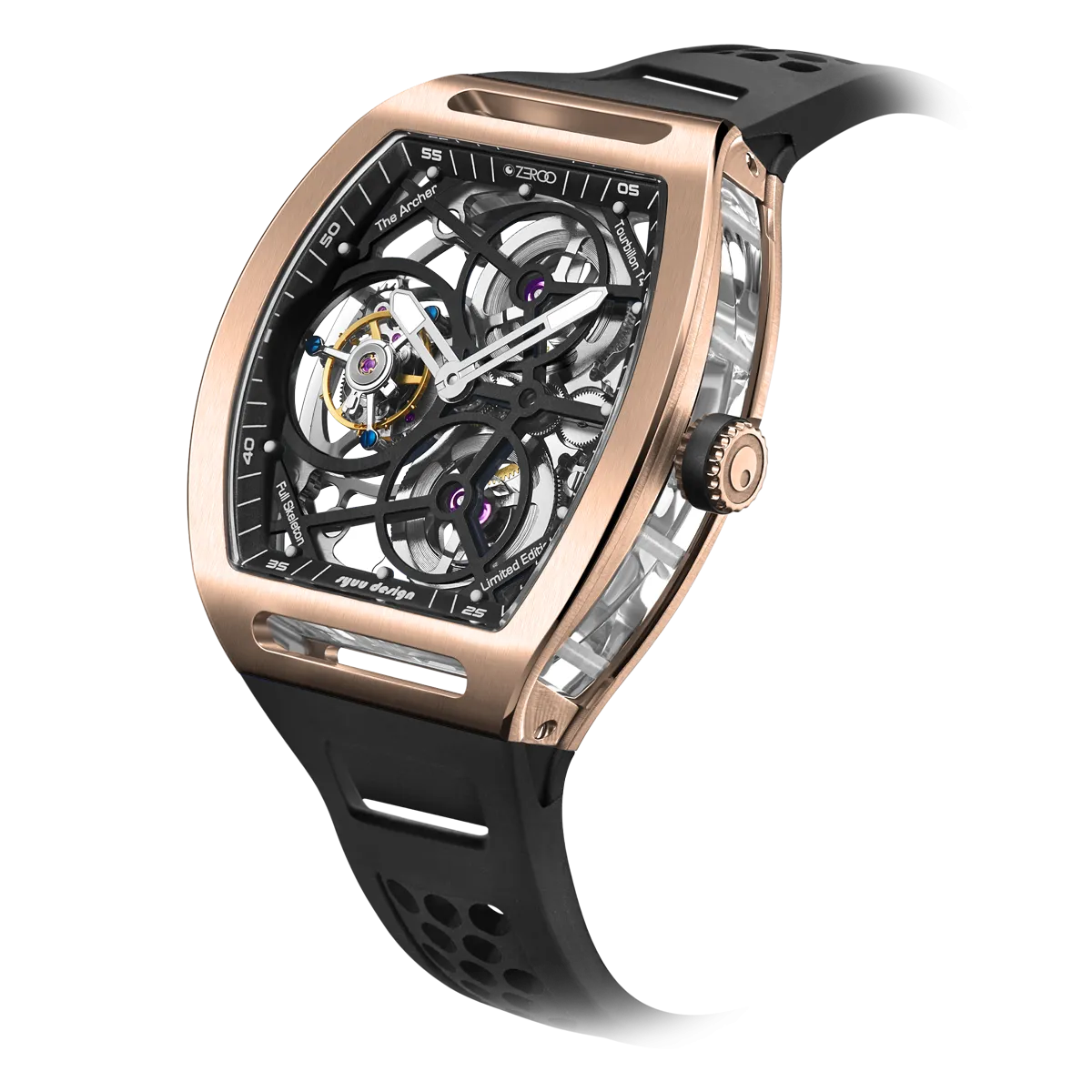 ZEROO T4 THE ARCHER FULL SKELETON TOURBILLONMANUAL TOURBILLON WATCH FOR GENTS - ZT004RBK