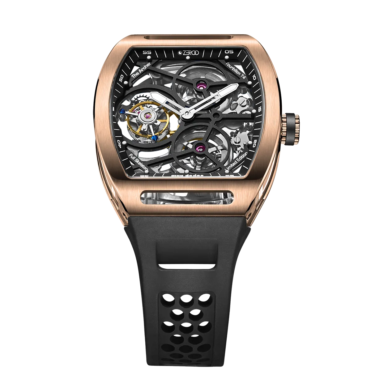 ZEROO T4 THE ARCHER FULL SKELETON TOURBILLONMANUAL TOURBILLON WATCH FOR GENTS - ZT004RBK