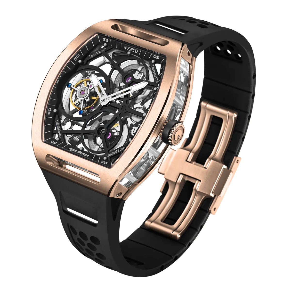 ZEROO T4 THE ARCHER FULL SKELETON TOURBILLONMANUAL TOURBILLON WATCH FOR GENTS - ZT004RBK