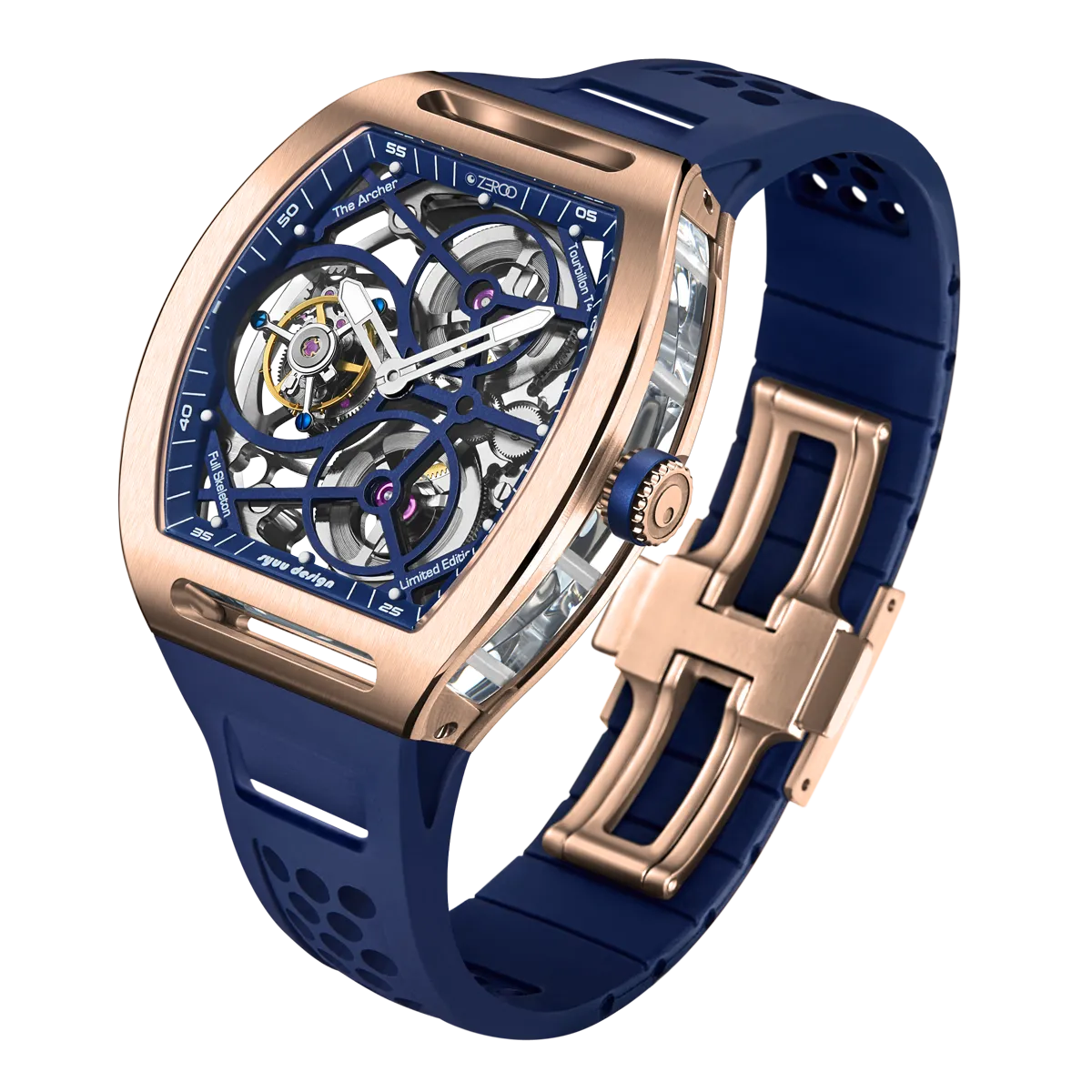 ZEROO T4 THE ARCHER FULL SKELETON TOURBILLONMANUAL TOURBILLON WATCH FOR GENTS - ZT004RBL
