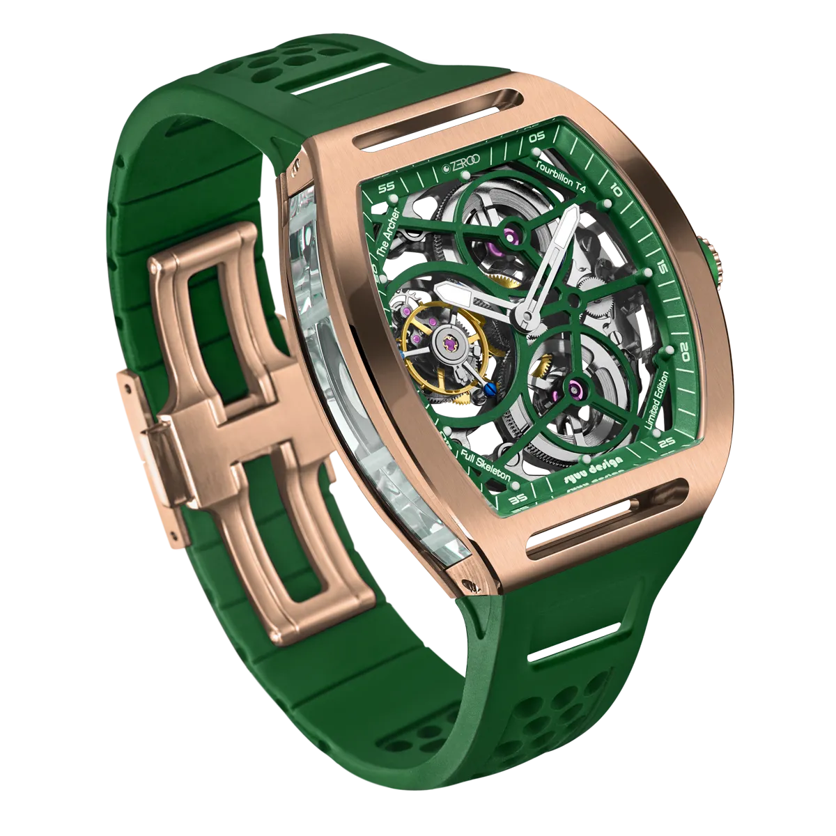 ZEROO T4 THE ARCHER FULL SKELETON TOURBILLONMANUAL TOURBILLON WATCH FOR GENTS - ZT004RGR