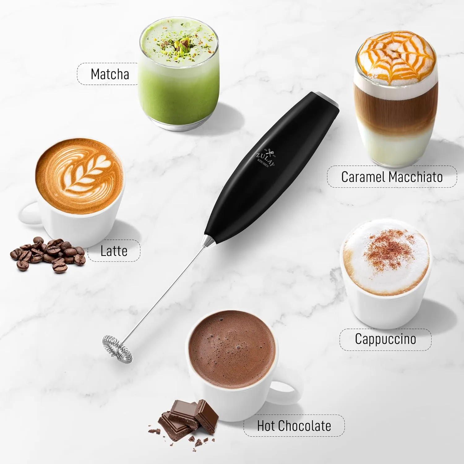 Zulay Kitchen Milk Frother No Stand with AA Duracell Batteries