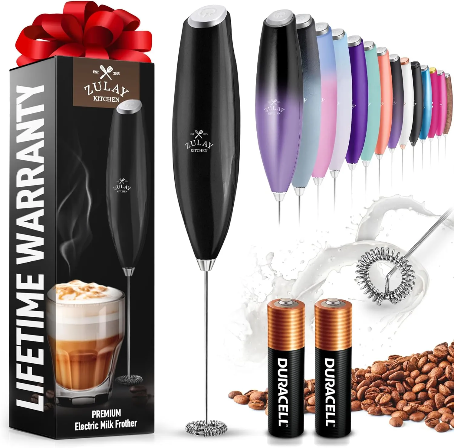 Zulay Kitchen Milk Frother No Stand with AA Duracell Batteries
