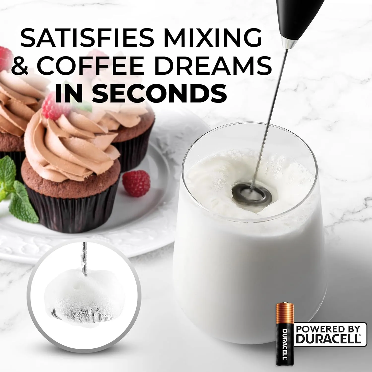 Zulay Kitchen Milk Frother No Stand with AA Duracell Batteries