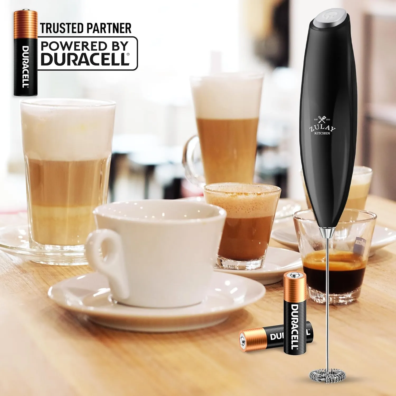 Zulay Kitchen Milk Frother No Stand with AA Duracell Batteries
