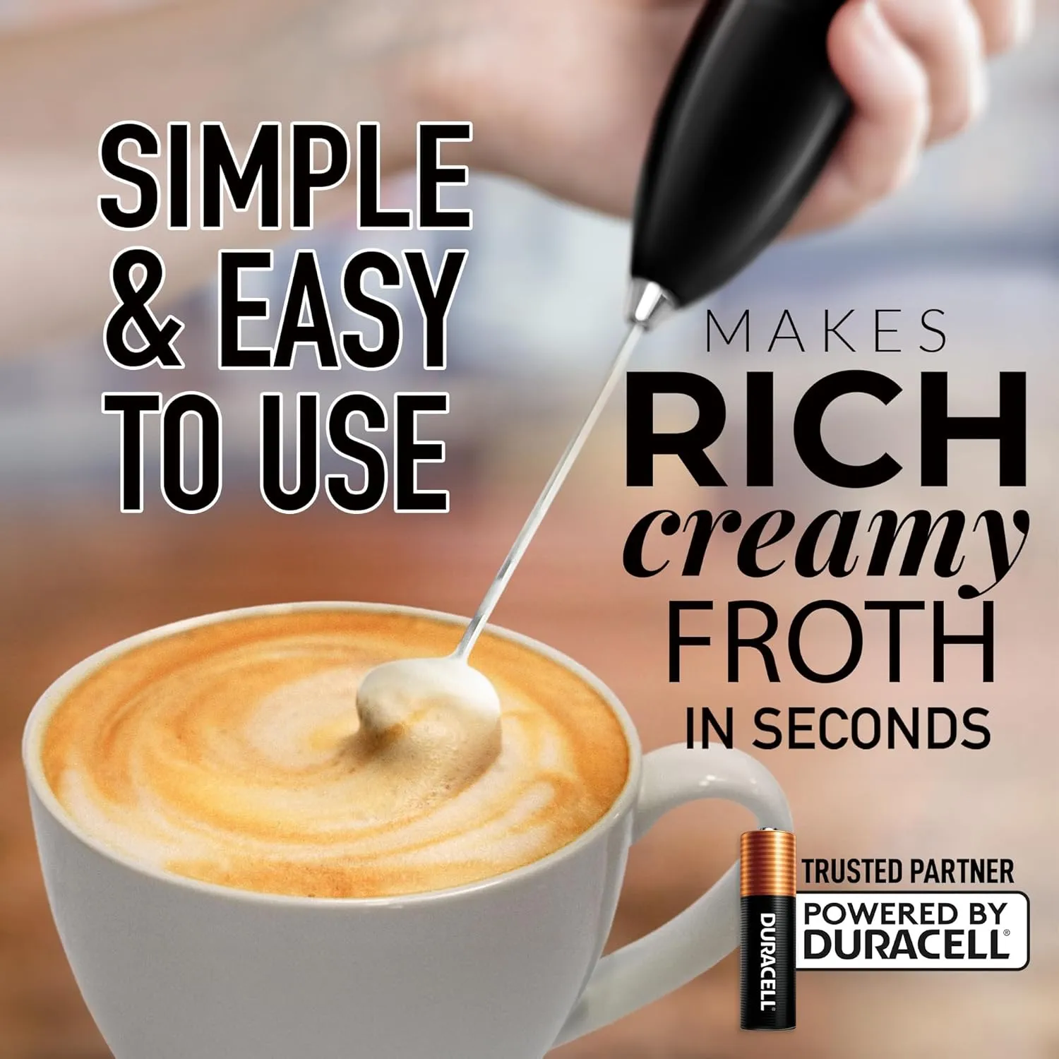 Zulay Kitchen Milk Frother No Stand with AA Duracell Batteries